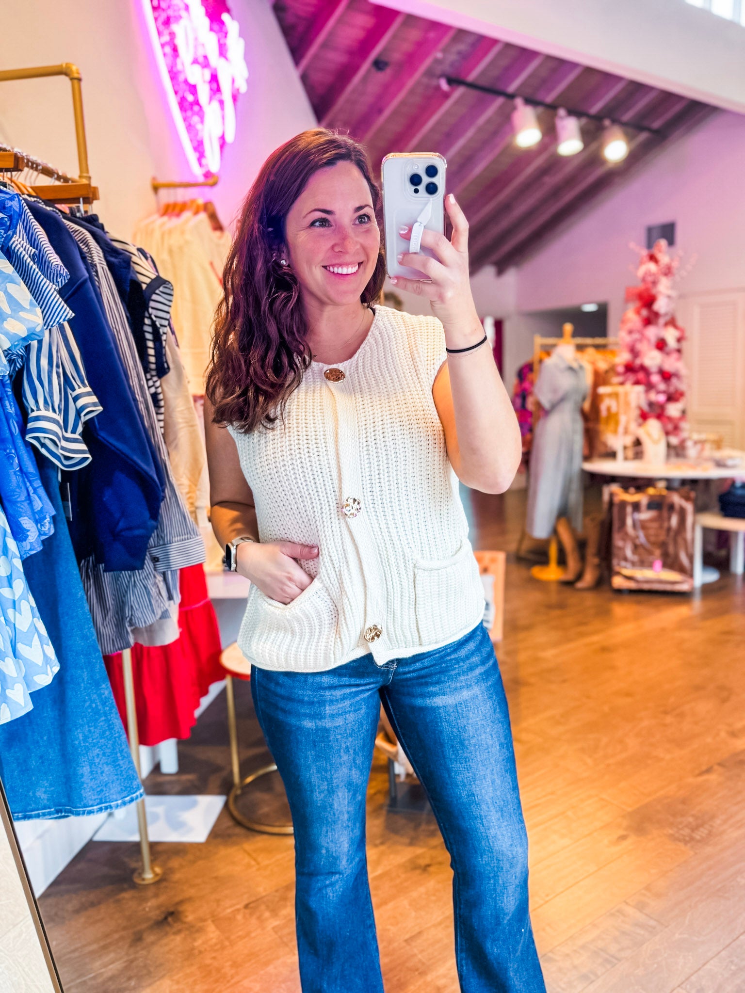 Preppy Moment Sweater Vest- Cream