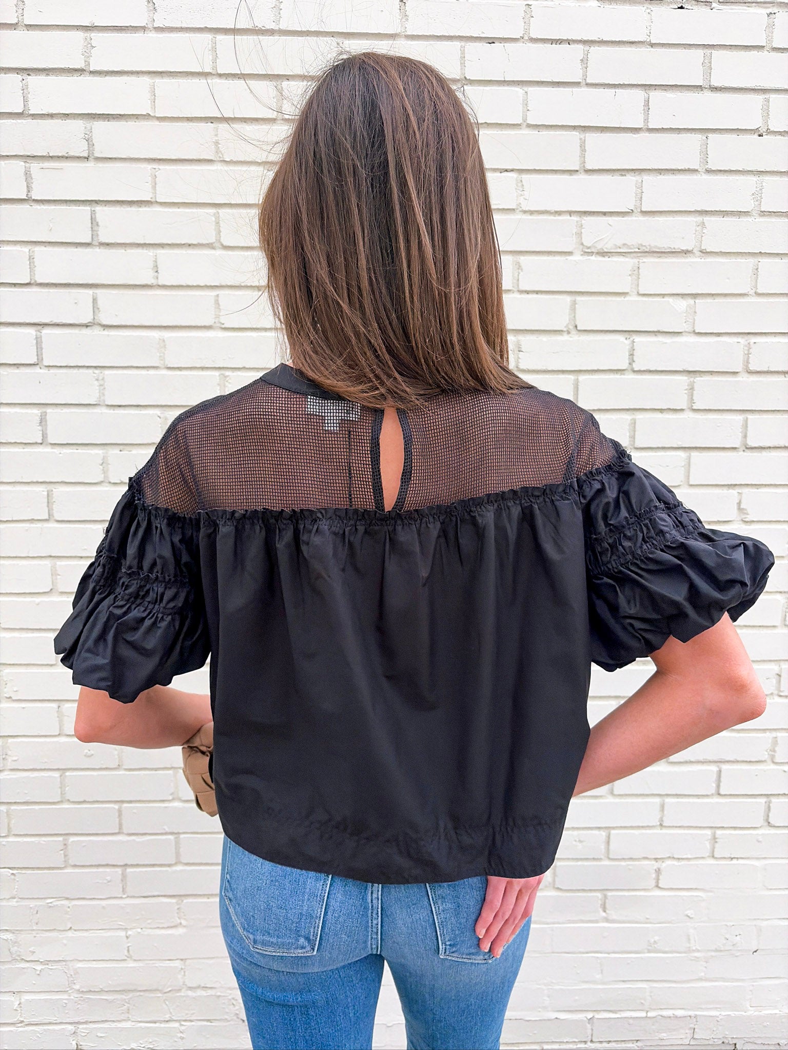 Sheer Romance Bubble Top-Black