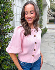 Travel Plans Button Down Sweater-Pink