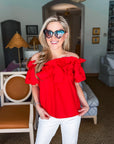 Great Night Off Shoulder Top-Red