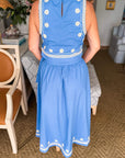 Favorite View Embroidered Skirt Set-Blue