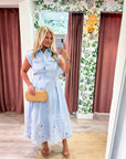 Garden Cutwork Embroidered Midi Dress-Chambray