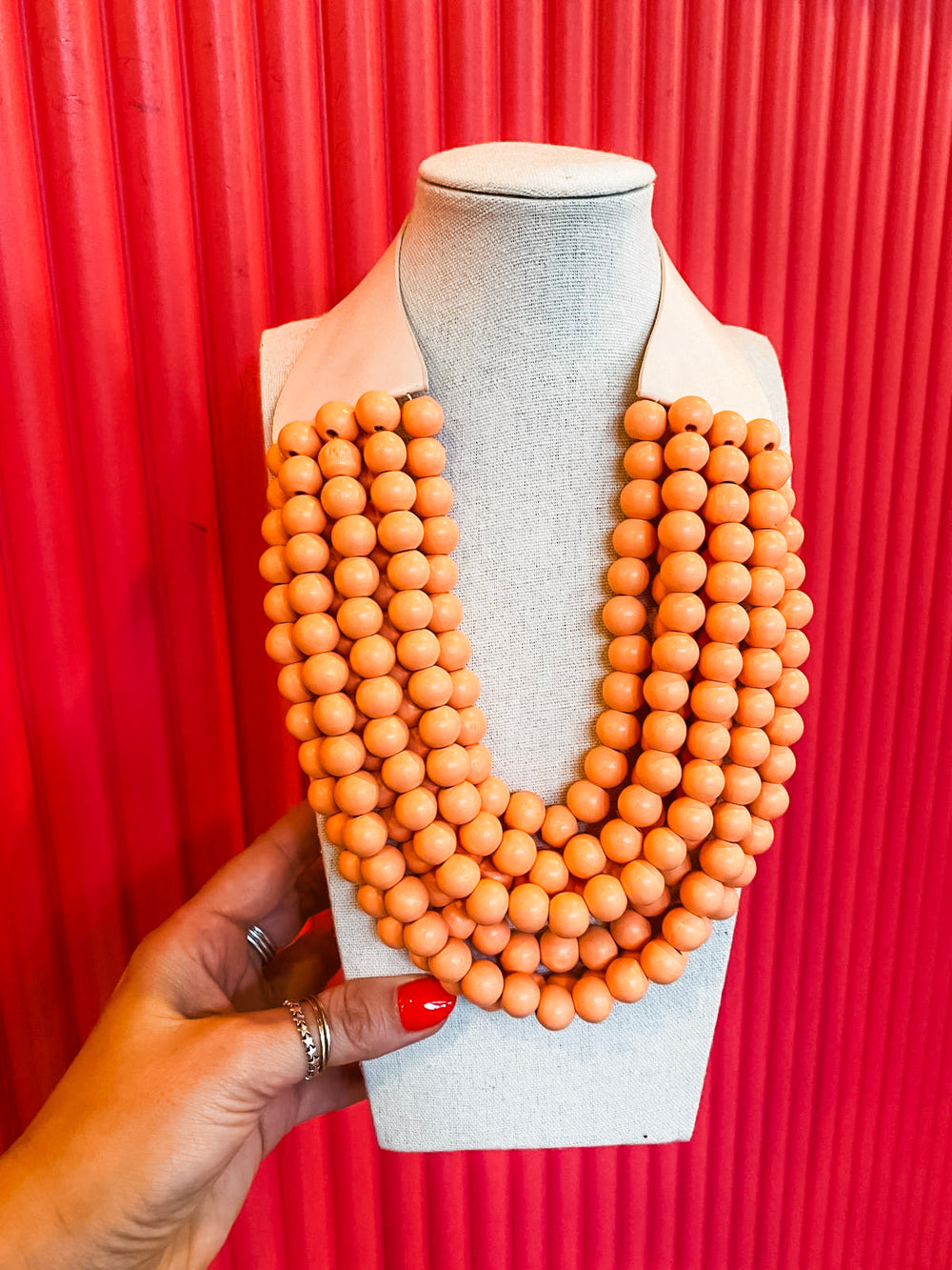 Chunky Beaded Layered Necklace- Coral