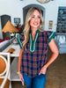 So Charmed Plaid Top-Navy