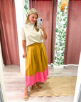 Fairmont Colorblock Skirt-Camel/Hot Pink