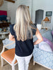 Ruffled Cap Sleeve Top-Black