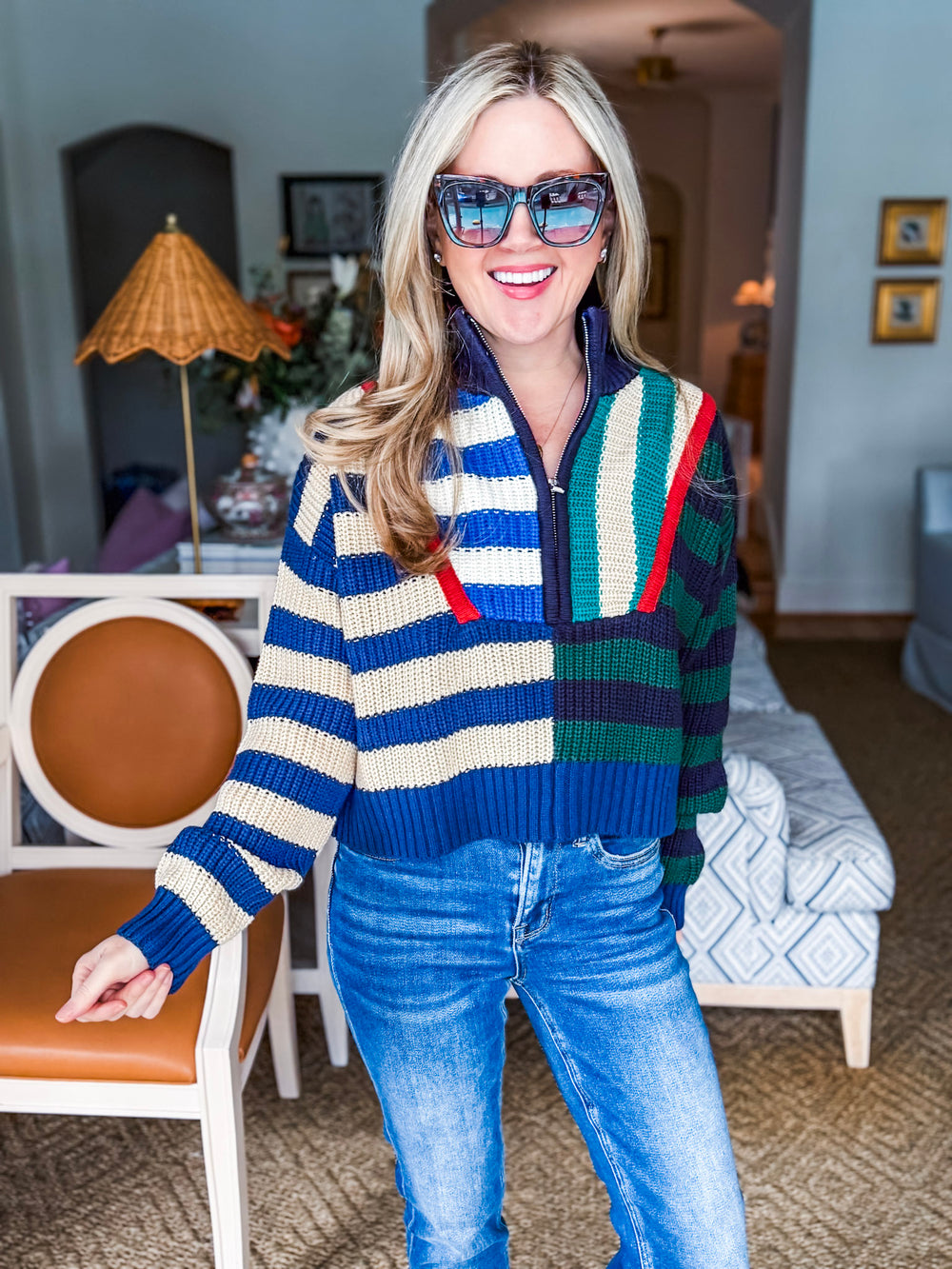 Rugby Polo Sweater-Varsity Stripes