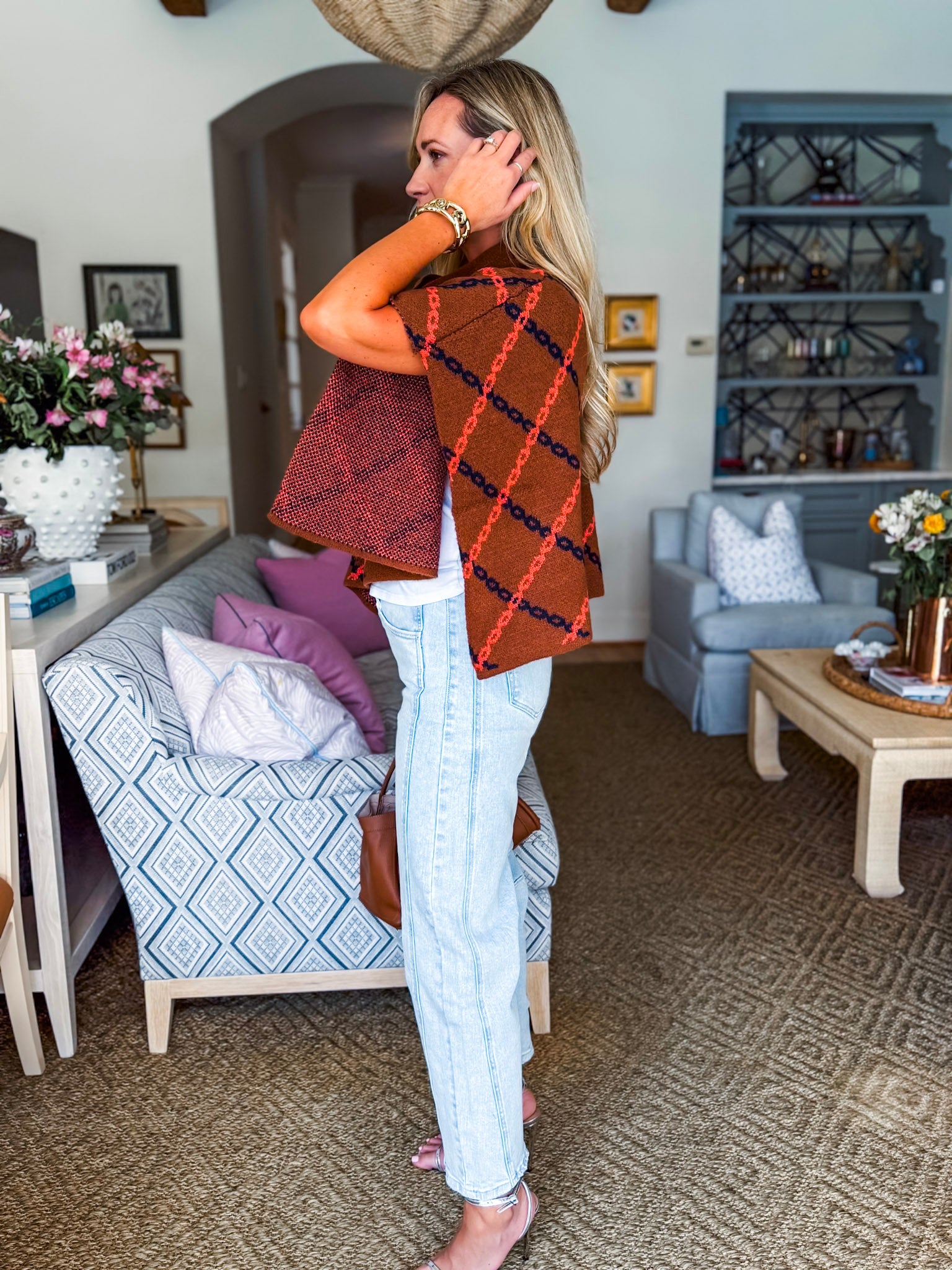 Chain Print Knit Poncho