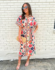 Garden Grace Tie Waist Midi Dress-Coral