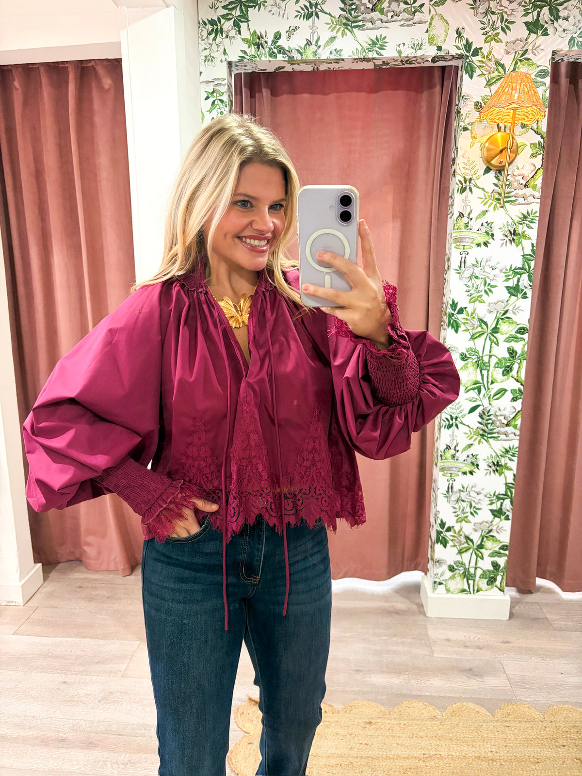 Rosamund Puff Sleeve Top-Plum