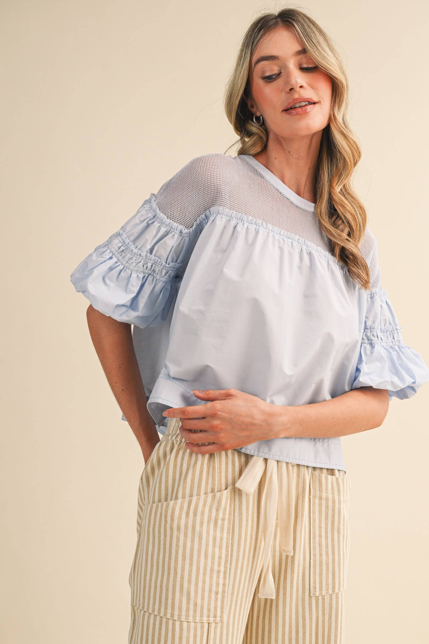 Sheer Romance Bubble Top-Sky Blue
