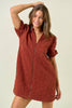 Dynamic Details Jacquard Mini Dress-Rust