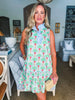 Retro Palms Mini Dress-Green