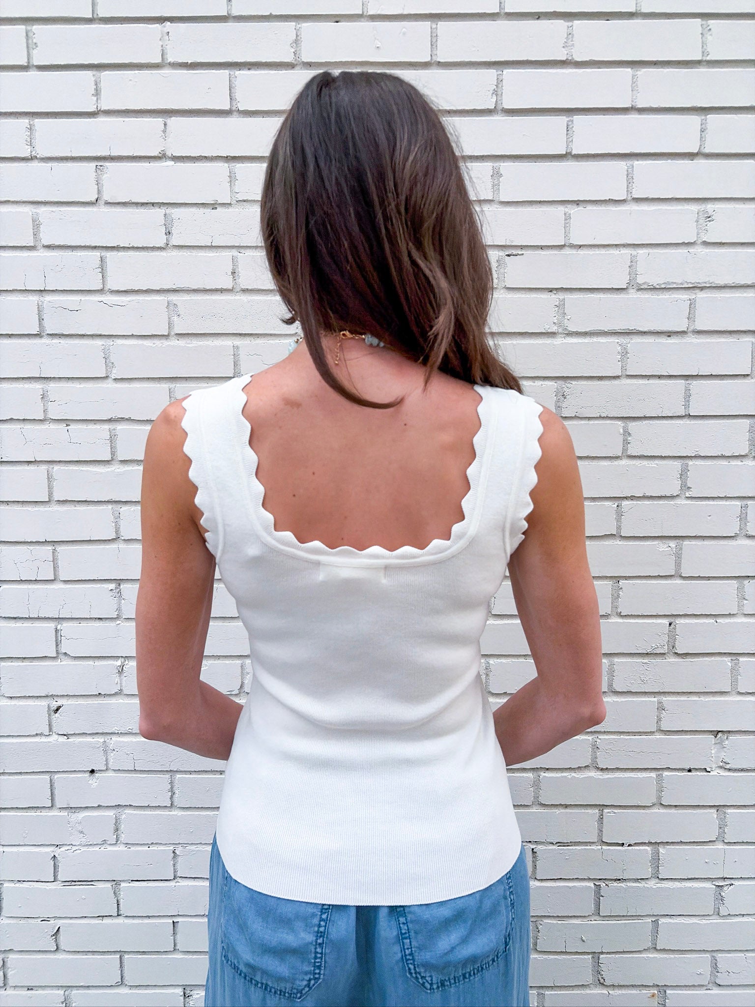 Lila Scallop Knit Top-Cream