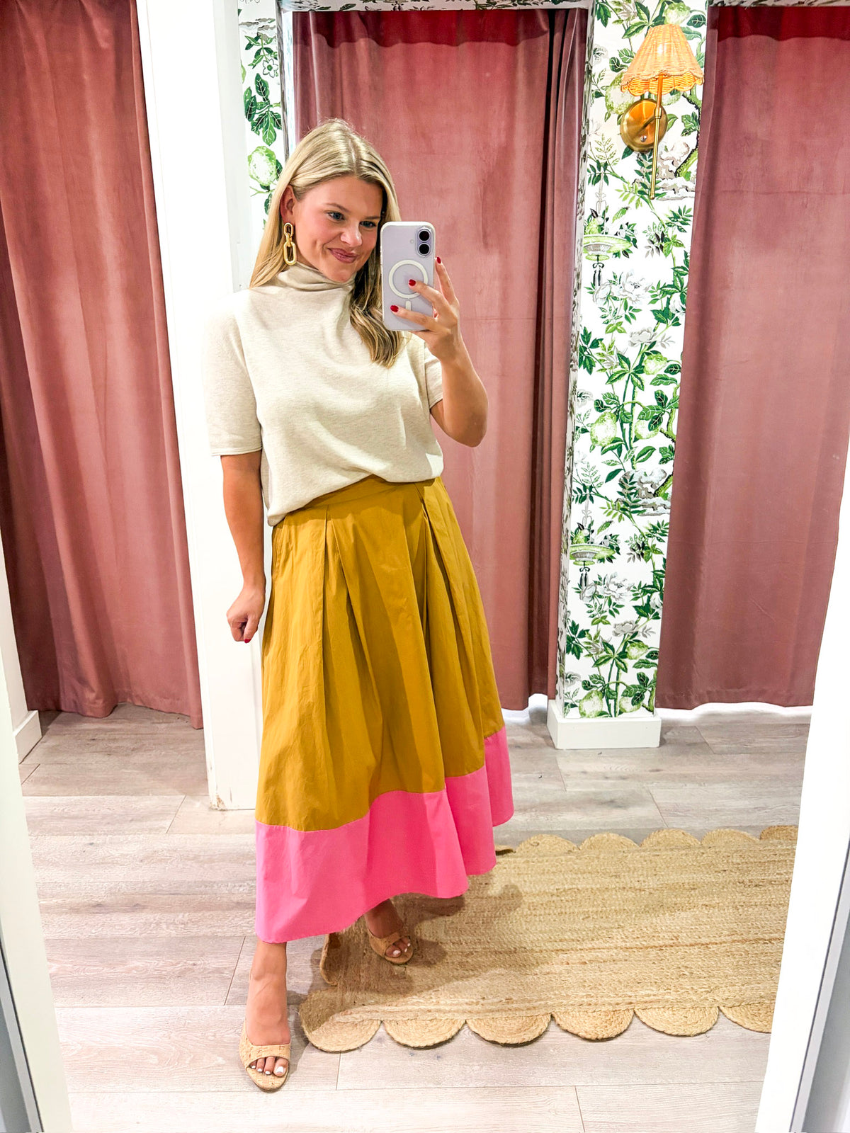 Fairmont Colorblock Skirt-Camel/Hot Pink