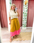 Fairmont Colorblock Skirt-Camel/Hot Pink