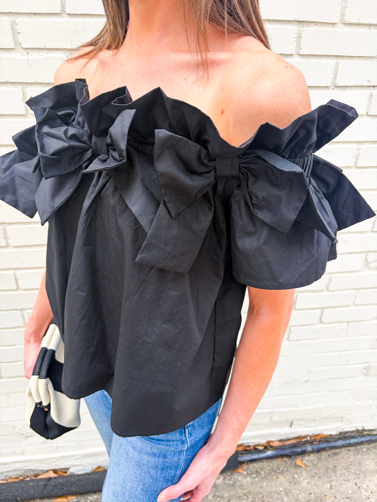 Great Night Off Shoulder Top-Black