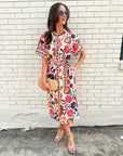 Garden Grace Tie Waist Midi Dress-Coral