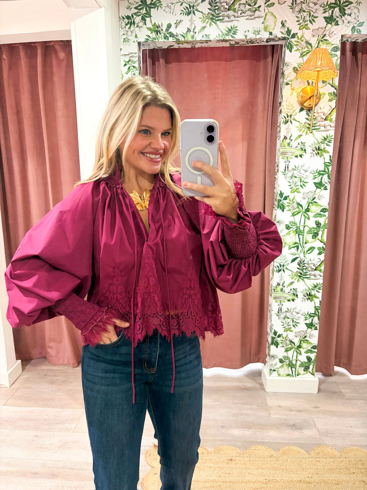 Rosamund Puff Sleeve Top-Plum