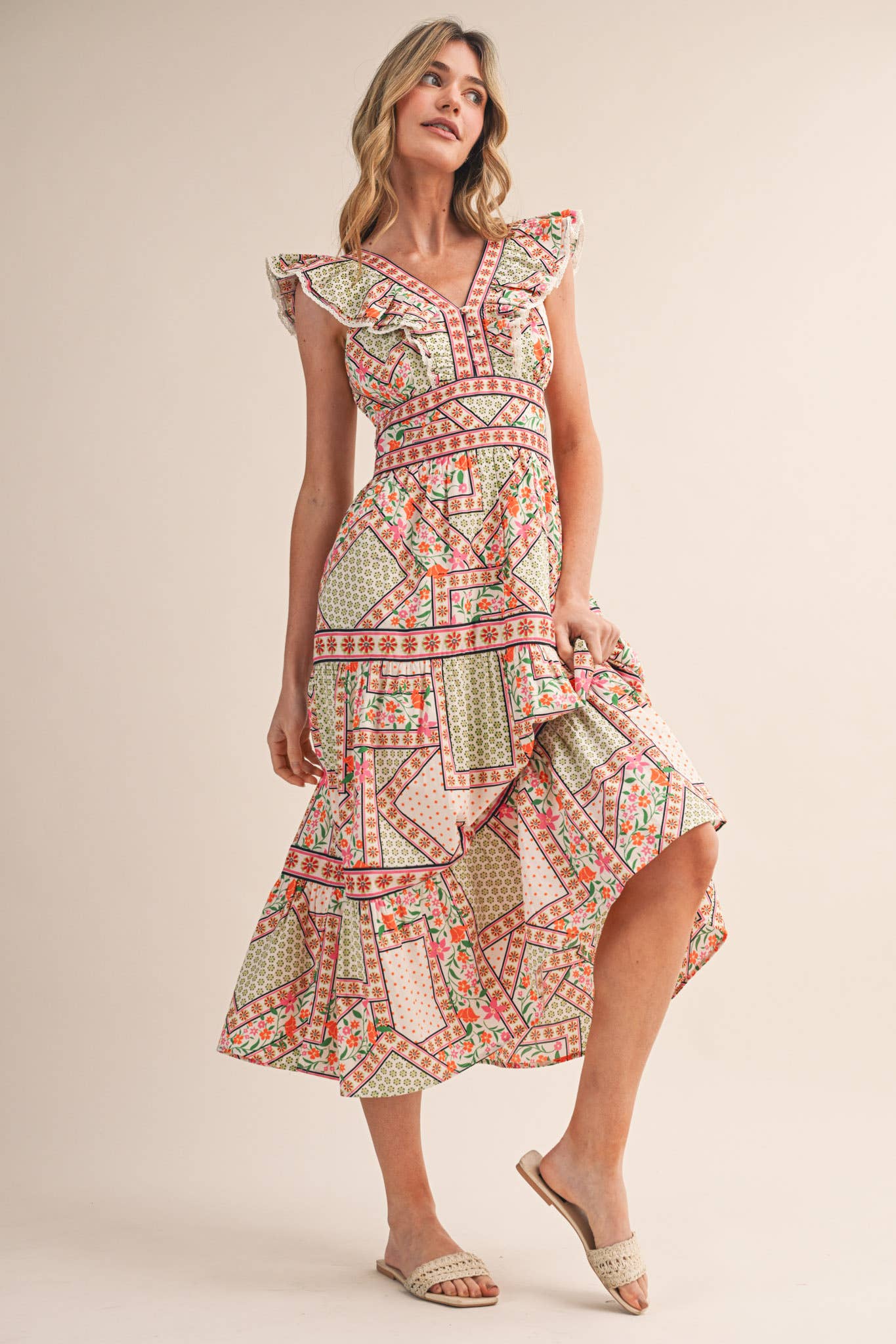 Sweet Spell Floral Midi Dress-Ivory