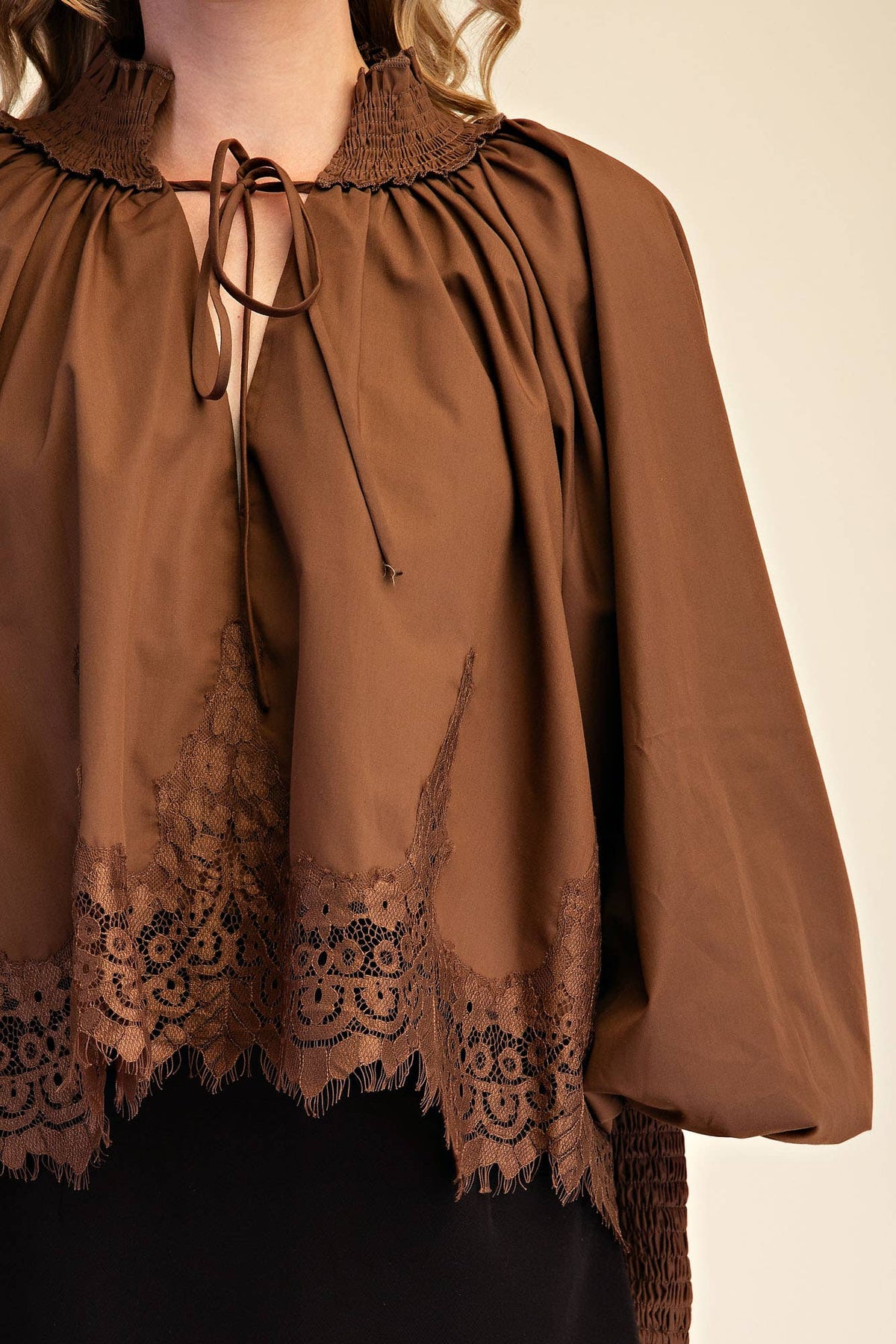 Rosamund Puff Sleeve Top-Brown