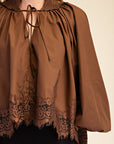 Rosamund Puff Sleeve Top-Brown