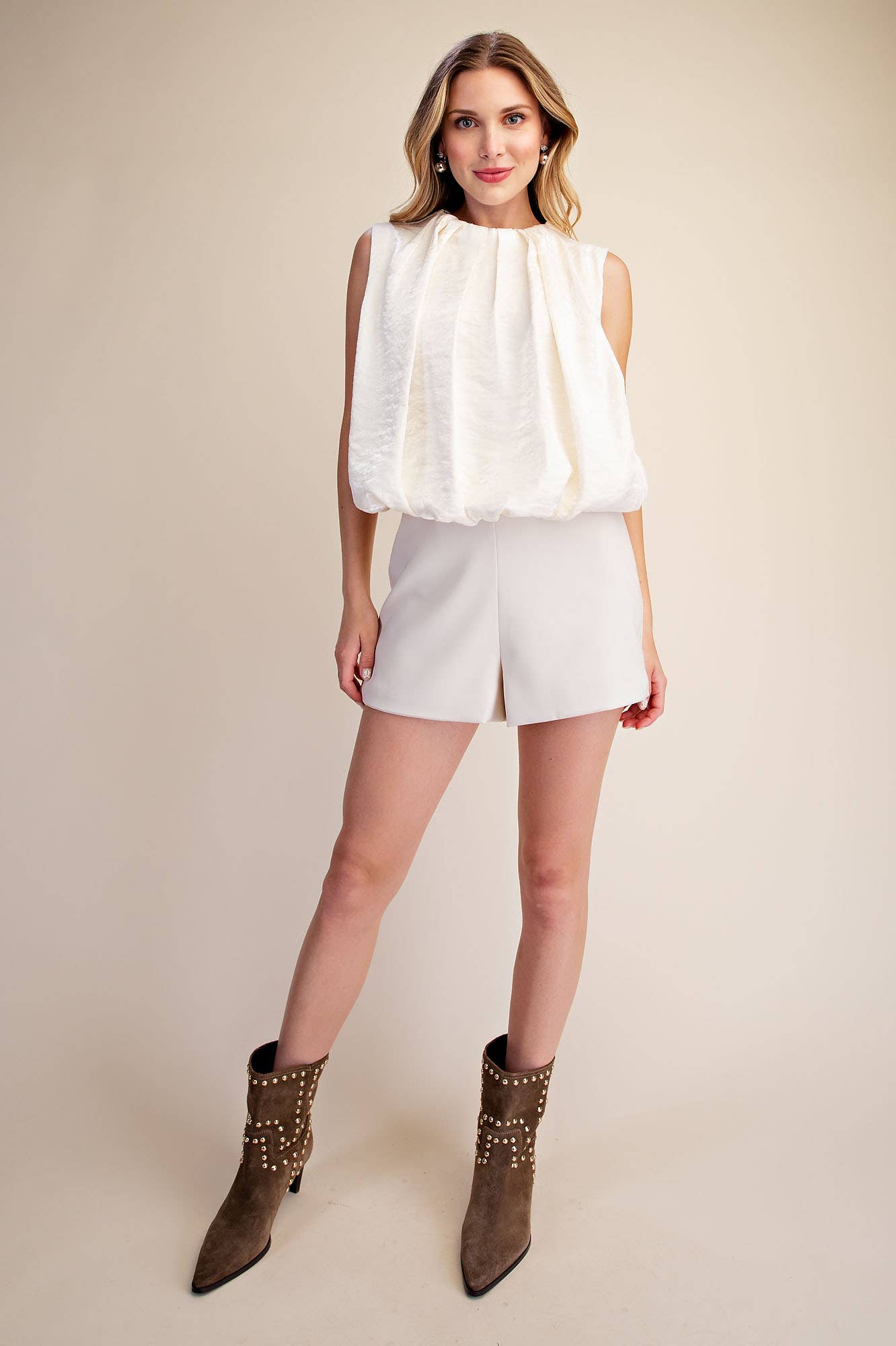 Estelle Pleated Balloon Top-Off White