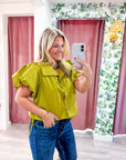 Alessia Puff Sleeve Top-Martini Olive