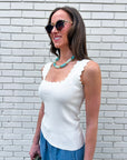 Lila Scallop Knit Top-Cream