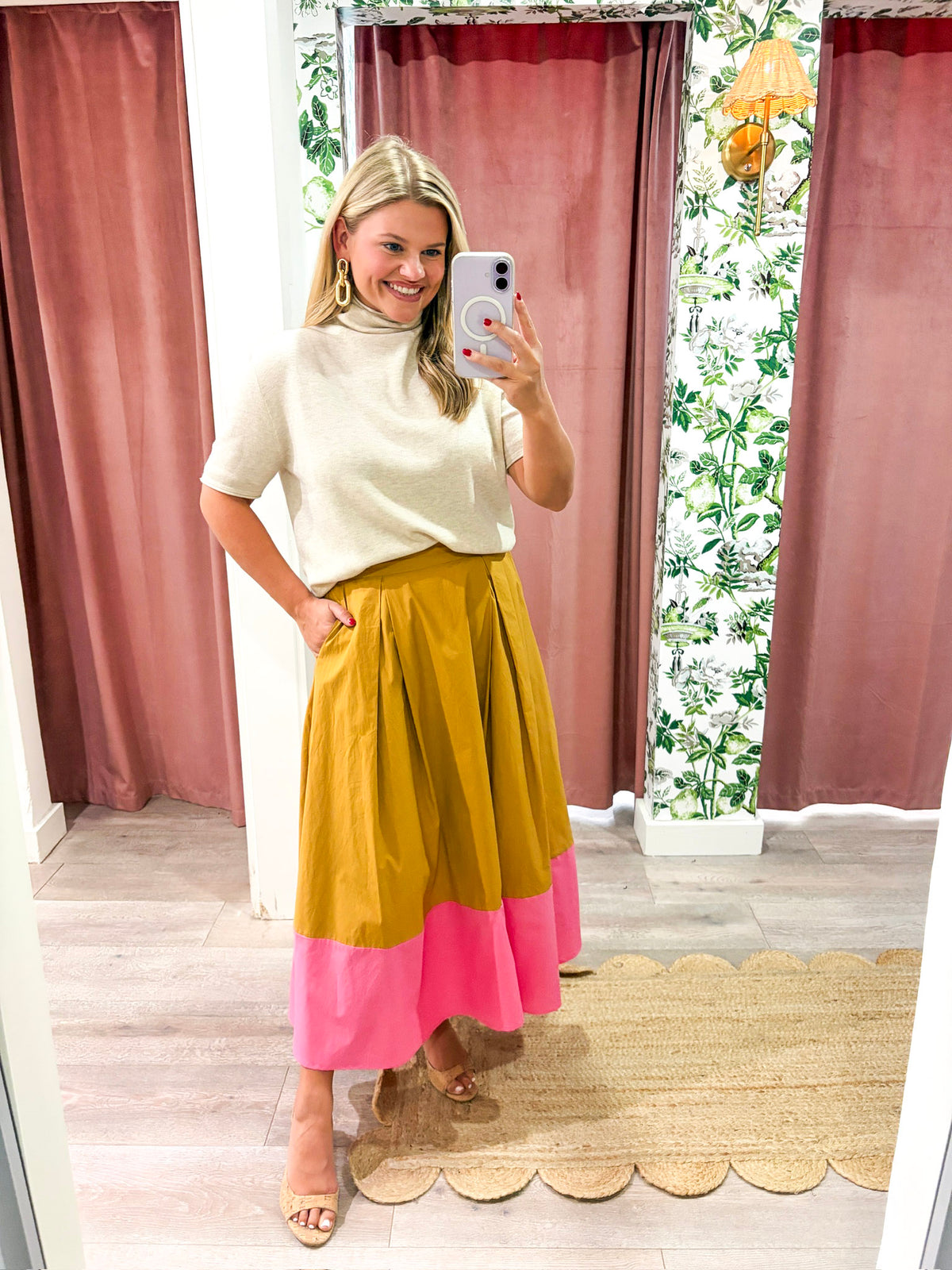 Fairmont Colorblock Skirt-Camel/Hot Pink