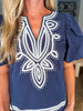 Feeling Breezy Embroidered Top-Navy