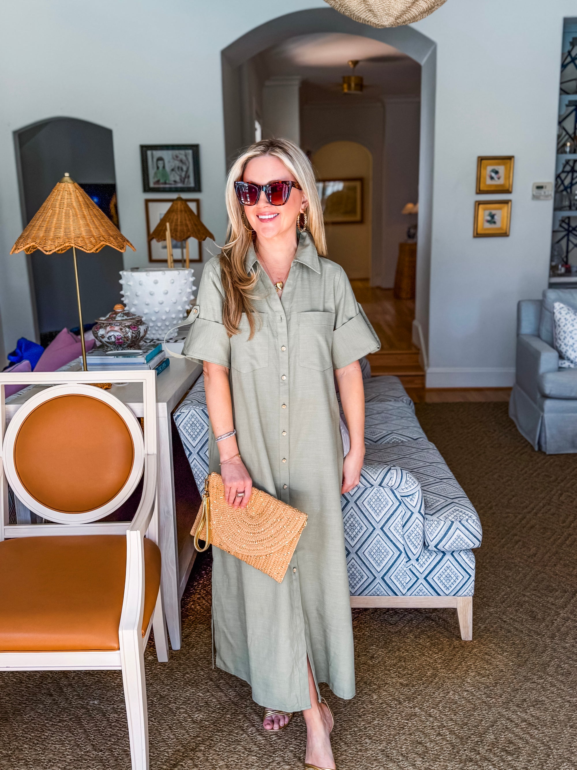 Weekend Chic Woven Midi Dress-Sage