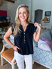Ruffled Cap Sleeve Top-Black