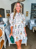 Floral Panel Mini Dress-Ecru