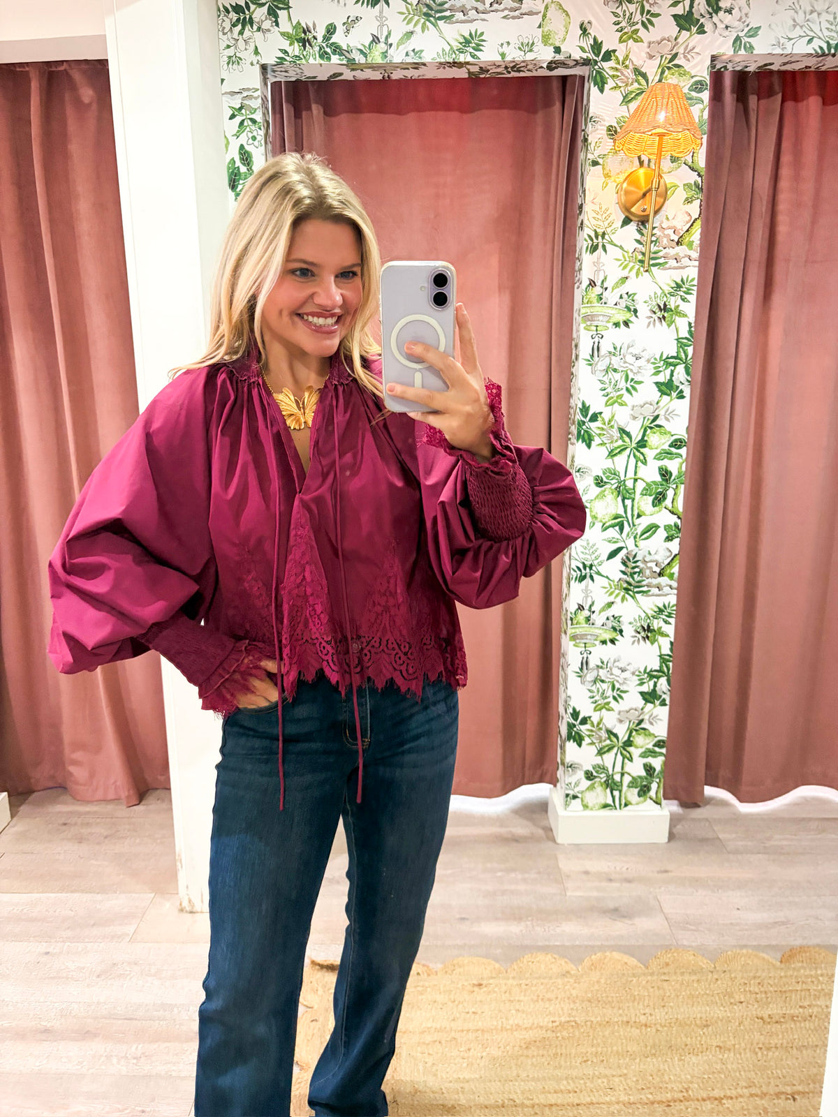 Rosamund Puff Sleeve Top-Plum