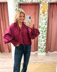 Rosamund Puff Sleeve Top-Plum