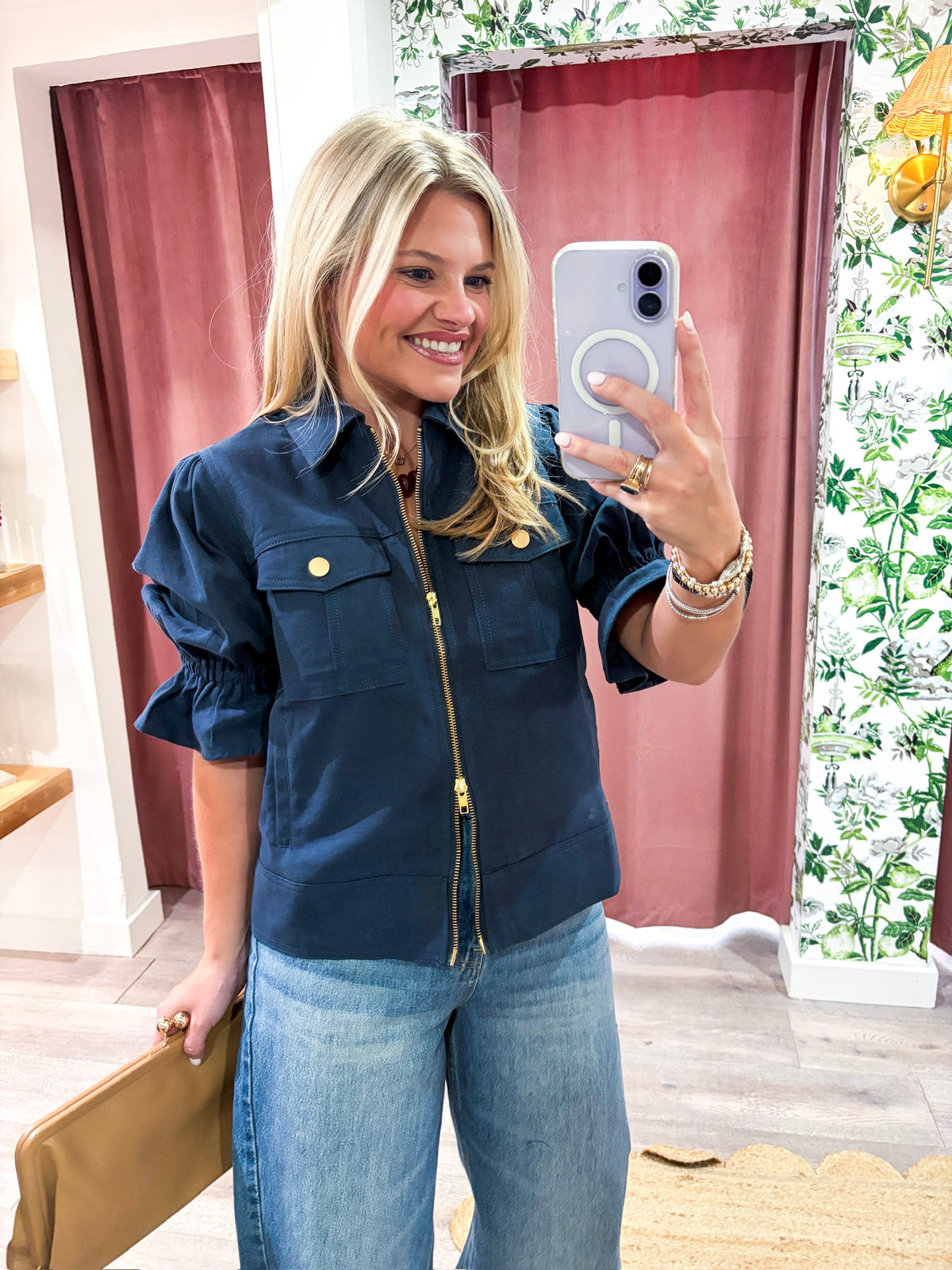 Seaside Zipper Front Jacket-Navy