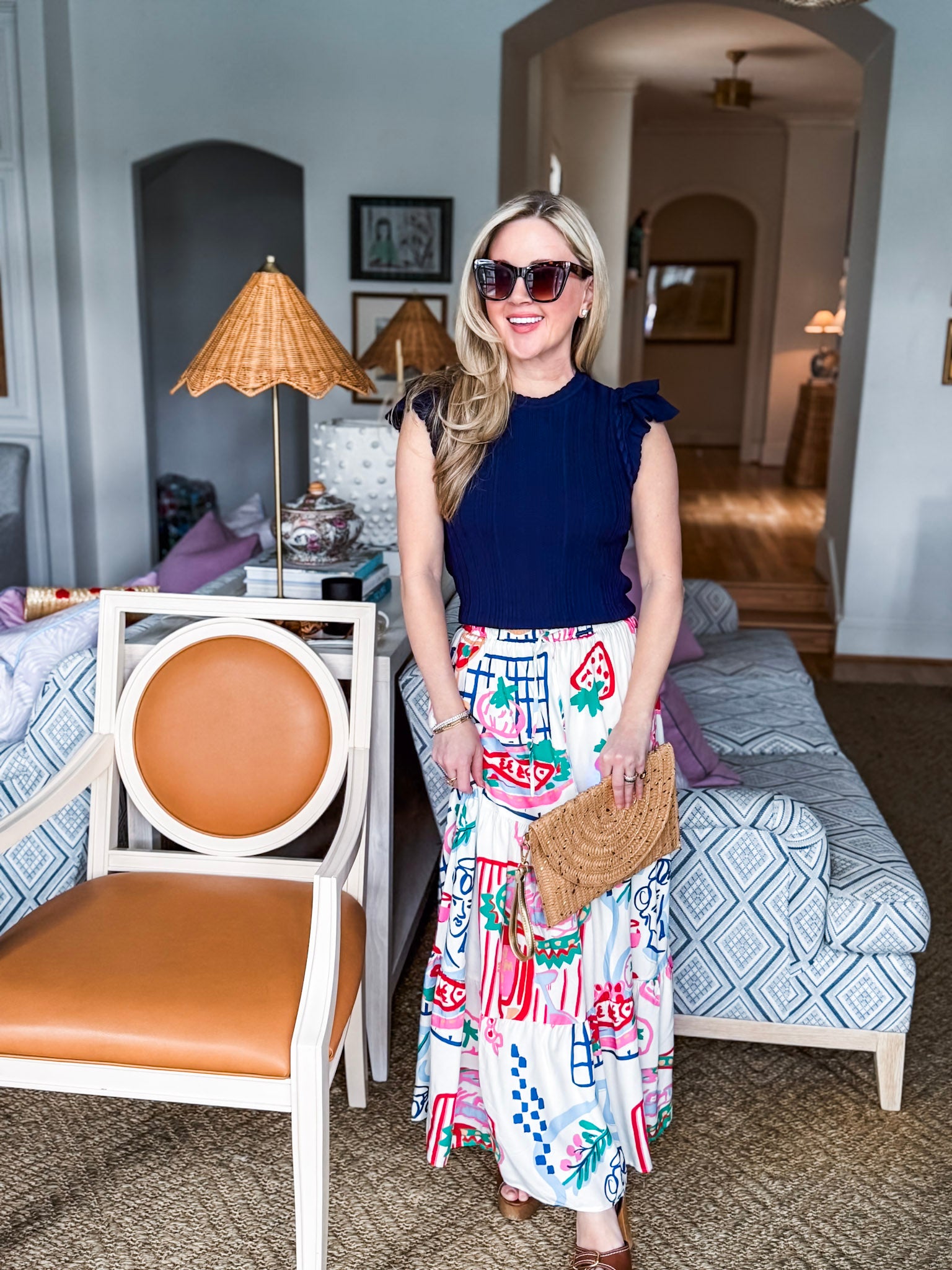 Paris Charm Ruffled Knit Top-Navy