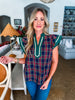 So Charmed Plaid Top-Navy