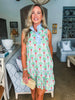 Retro Palms Mini Dress-Green