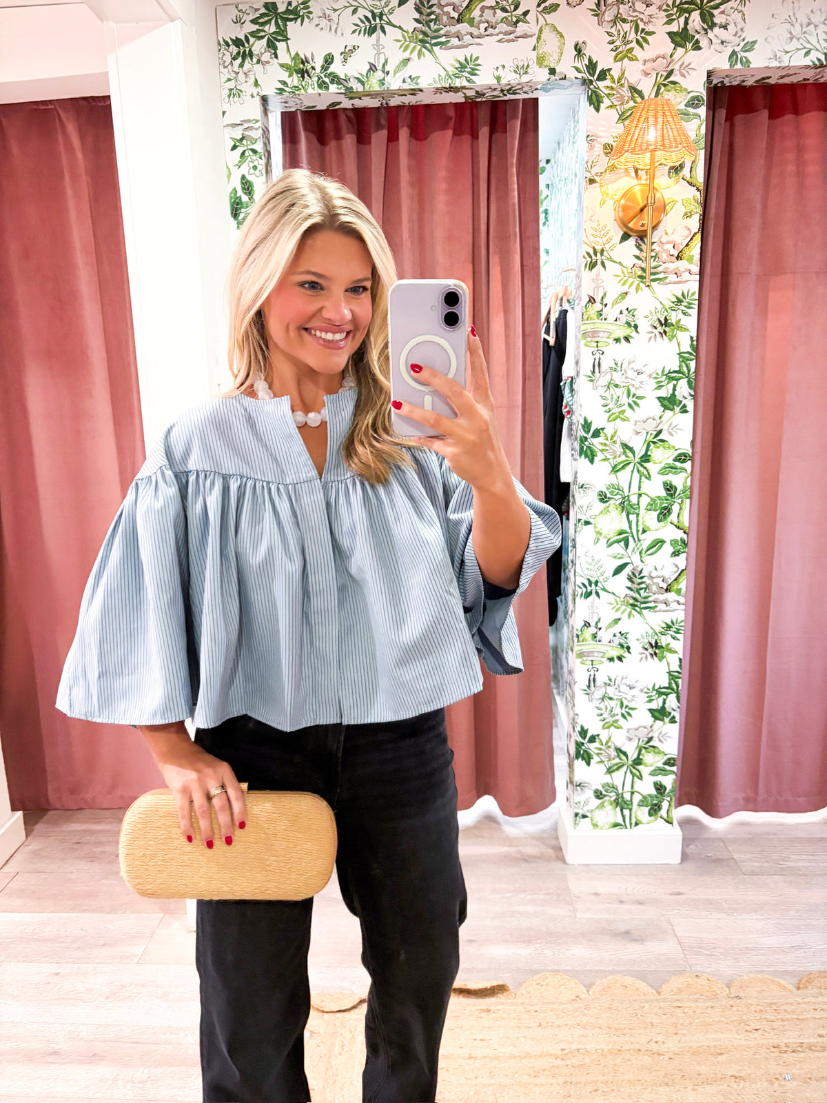 Swing Cape Stripe Top-Slate
