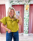 Alessia Puff Sleeve Top-Martini Olive
