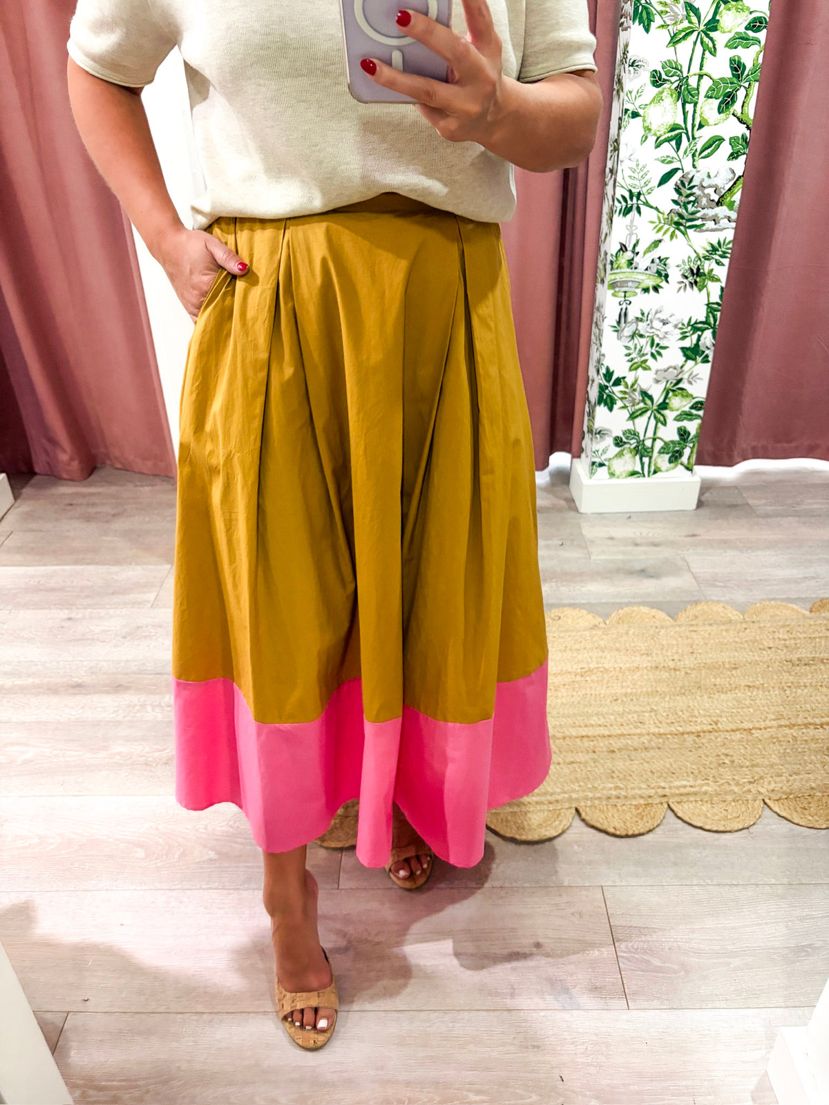Fairmont Colorblock Skirt-Camel/Hot Pink