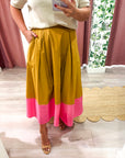Fairmont Colorblock Skirt-Camel/Hot Pink