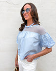 Sheer Romance Bubble Top-Sky Blue