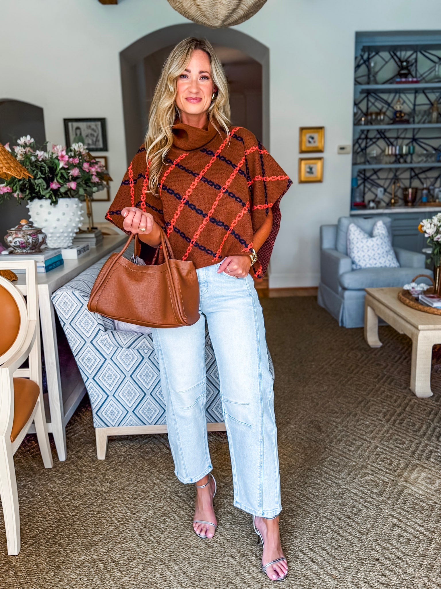 Chain Print Knit Poncho