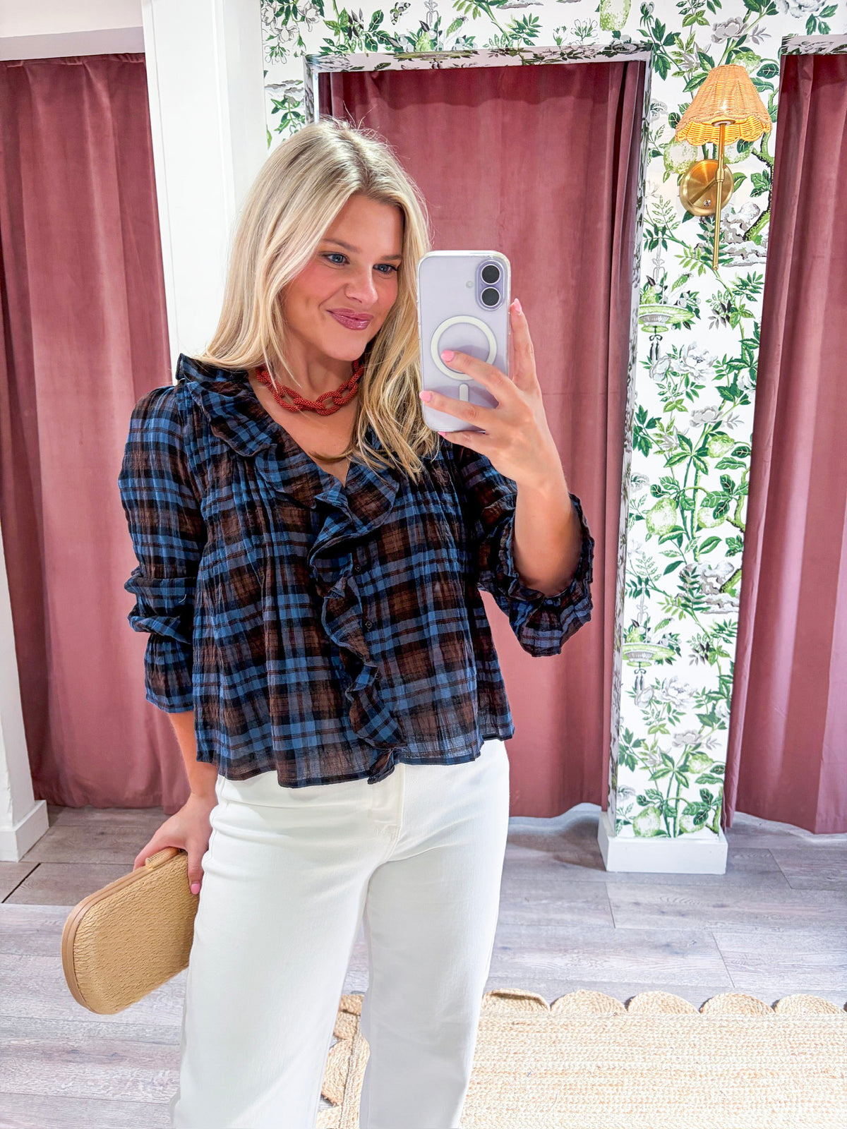 Lena Ruffle Plaid Blouse Top