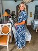 Floral Elegance Midi Dress-Navy