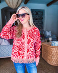 Elegant Approach Fringe Cardigan-Coral Red