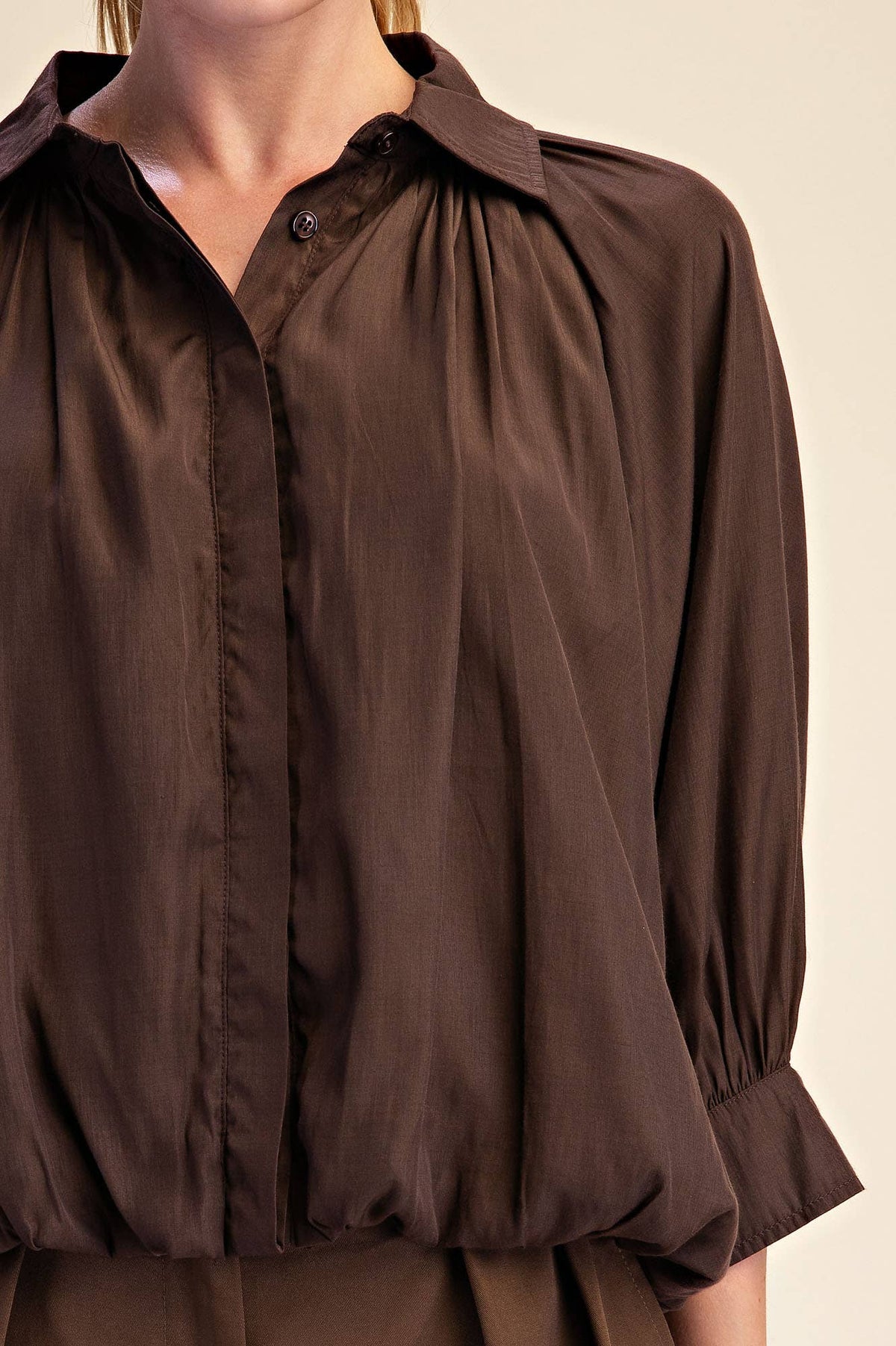 Yvette Puff Sleeve Top-Brown